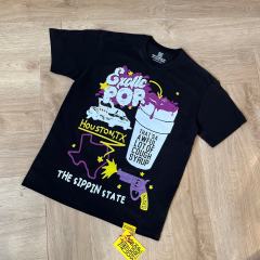 Cough Syrup Southern Hip Hop Streetwear Front Houston Texas Map Pistol Lowrider Car Purple Syrup Cup Exotic Pop Cartoon Scene Print T-Shirt 29345308