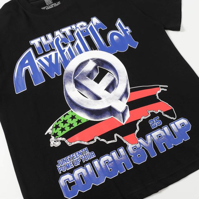 Cough Syrup Hip Hop Streetwear Gothic Stacked Letter Slogan USA Continent Map Emblem Badge Double Side Tee 29303789