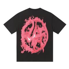 Cough Syrup Horror Teeth Portrait Print Back Irregular Flame Circle Demon Logo Double Sided Print Tee 2 colors 29304000