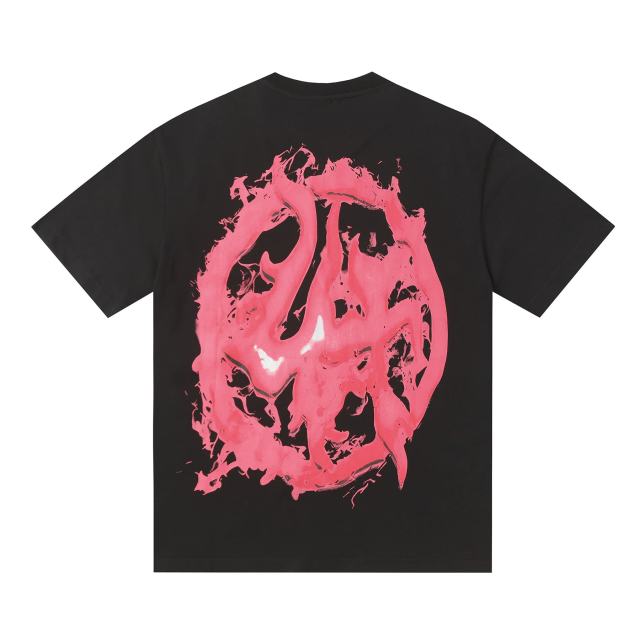 Cough Syrup Horror Teeth Portrait Print Back Irregular Flame Circle Demon Logo Double Sided Print Tee 2 colors 29304000