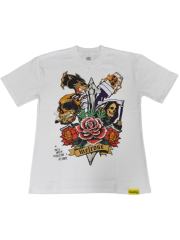 Cough Syrup Old School Tattoo Front Multi Skull Rose Basketball Graphic Back Cross Ribbon Letter Oversized T-Shirt 29357798