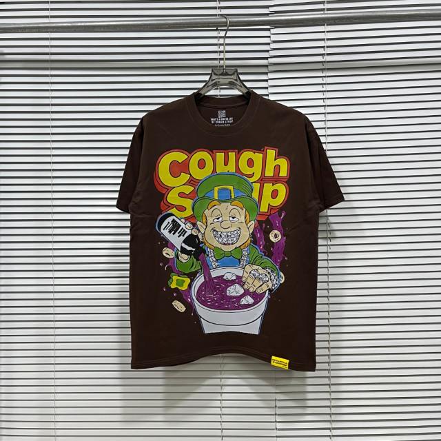 Cough Syrup West Coast Casual Fashion Chocolate Brown Laid Back Leprechaun Mascot Pour Syrup Graffiti Bubble Font Print T-Shirt 29344165