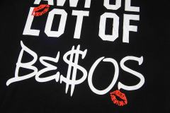 Cough Syrup Lip Print Decorated Front Small Text Back Stacked Bold Letter Cursive Word Print Tee 29303861