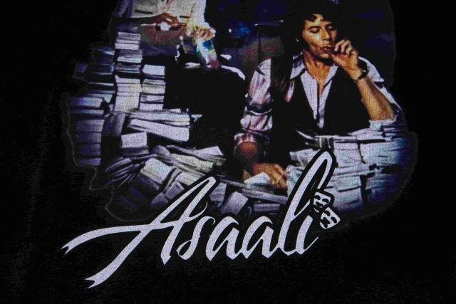 Cough Syrup Movie Scene Two Characters Stacked Cash Portrait Photo Asaali Cursive Signature Contrast Double Slogan Tee 29303852