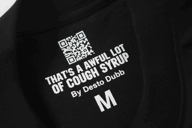Cough Syrup Minimal Street Green Hemp Leaf Accent Horizontal Slogan Front Large Vertical Bold Segmented Letter Tee 2 colors 29302254
