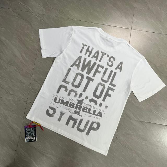 Cough Syrup Grunge Hip Hop Streetwear Front Faded Distressed Umbrella Text Back Giant Stacked Worn Block Letter Print T-Shirt 2 colors 29345297