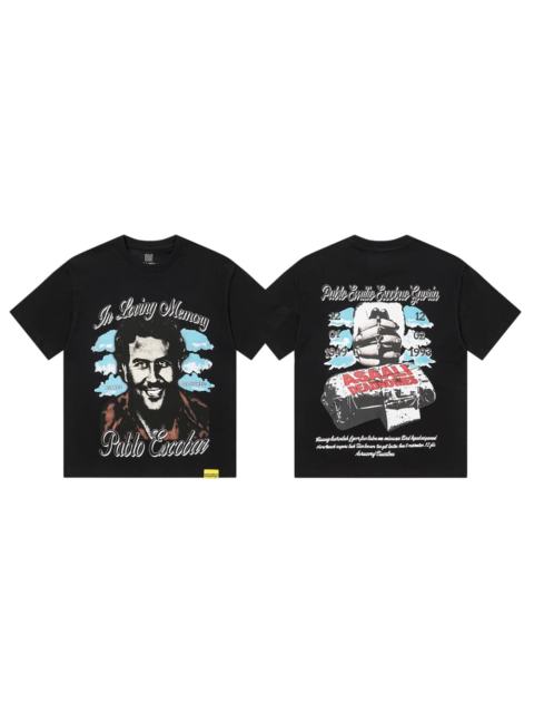 Cough Syrup Asaali In Loving Memory Letter Pablo Escobar Face Print Birth Death Year Gun Handcuff Oversized Tee 29288692