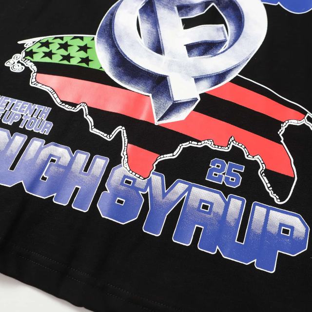 Cough Syrup Hip Hop Streetwear Gothic Stacked Letter Slogan USA Continent Map Emblem Badge Double Side Tee 29303789