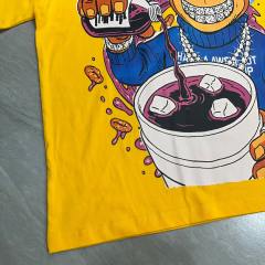 Cough Syrup Y2K Relax Street Bright Yellow Background Cartoon Honey Bear Purple Syrup Dripping Liquid Art Print T-Shirt 29344143