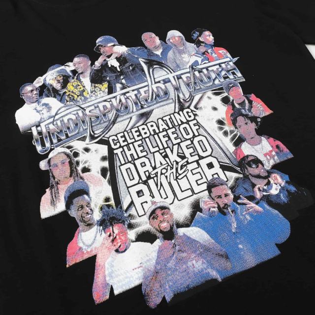 Cough Syrup Rapper Collage Portrait Tribute Drakeo The Ruler Undisputed Truth Gothic Letter Text Single Side Print Tee 29303792