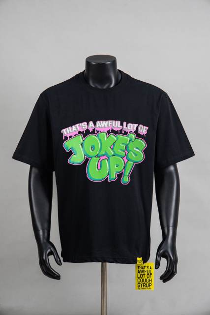 Cough Syrup Cartoon Retro Streetwear Front Green Pink Outline Melting Bubble Joke’s Up Slogan Print Back Large Top Hat R Filled Repeat Logo Graphic Oversized T-Shirt 29343926
