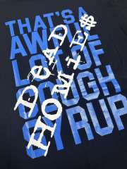 Cough Syrup Tribute Memorial Cursive Script Angel Wing Bottle Graphic Back Blue Block Letter Overlay Graffiti Tee 29303858