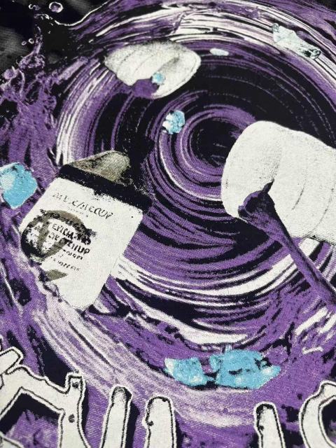Cough Syrup Trippy Purple Liquid Splash Vortex Graphic Two Sided Print Black Spiral Tie Dye Unisex Tee 29303783