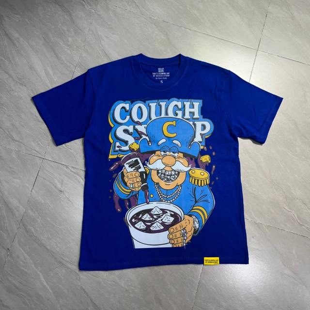 Cough Syrup West Coast Casual Fashion Bright Royal Blue Captain Mascot Pour Syrup Graffiti Bubble Font Print T-Shirt 29344090