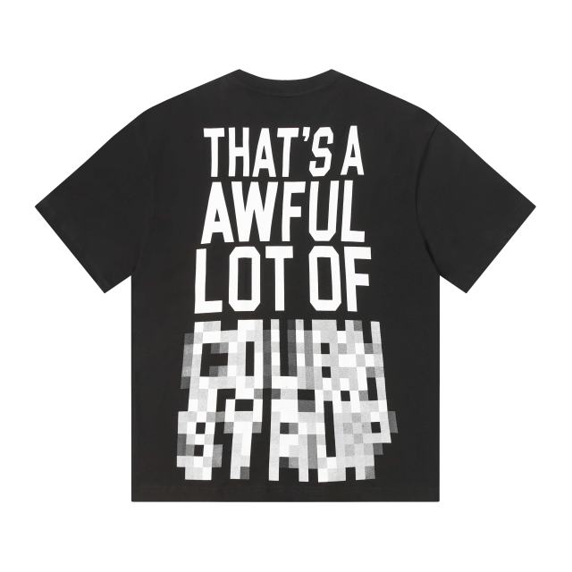 Cough Syrup Cyber Street Glitch Pixel Mosaic Half Blur Text Front Segmented Normal & Distorted Stacked Letter Back Tee 2 colors 29302180