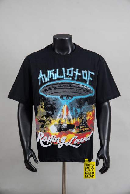 Cough Syrup Hip Hop Streetwear Front Neon Light Bulb Outline Text Ufo Spaceship Abduct Burning City Vintage Cosmic Sky Print Oversized T-Shirt 29344003