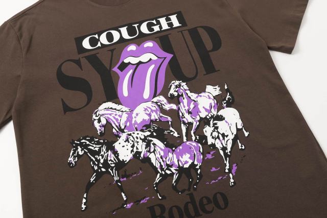 Cough Syrup Running Horses Purple Tongue Split Letter Front Full Stacked Slogan Back Tee 2 colors 29290051