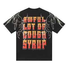 Cough Syrup Bear Holding Syrup Cup Flame Outline Arch Letter Front Orange Red Gradient 3D Block Letter Slogan Print Tee 29303918