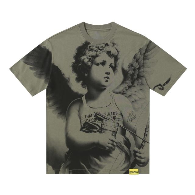 Cough Syrup Sketch Cupid Angel Tattoo Detail Front Gothic Stacked Cursive Slogan Back Tee 4 colors 29290017