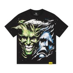 Cough Syrup Green And Blue Contrast Split Demon Face Front Large Stacked Text Slogan Back Oversized Tee 29288677