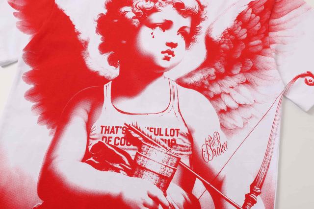 Cough Syrup Sketch Cupid Angel Tattoo Detail Front Gothic Stacked Cursive Slogan Back Tee 4 colors 29290017