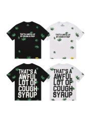 Cough Syrup Scattered Leaf All Over Print Front Small Slogan Back Big Stacked Text Tee 2 colors 29288645