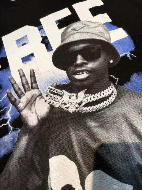 Cough Syrup Vintage Hip Hop Portrait Lightning Background Letter Print Front Bold Stacked Full Slogan Tee 29302082