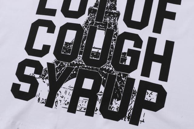 Cough Syrup Sketch Texture Eiffel Tower ALCS Gothic Letter Front Embedded Tower Stacked Slogan Tee 2 colors 29290147