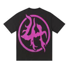 Cough Syrup Screaming Horror Portrait Distressed Bottom Text Front Pink Circular Ring Demon Silhouette Graphic Print Tee 2 colors 29303988