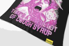 Cough Syrup Screaming Horror Portrait Distressed Bottom Text Front Pink Circular Ring Demon Silhouette Graphic Print Tee 2 colors 29303988