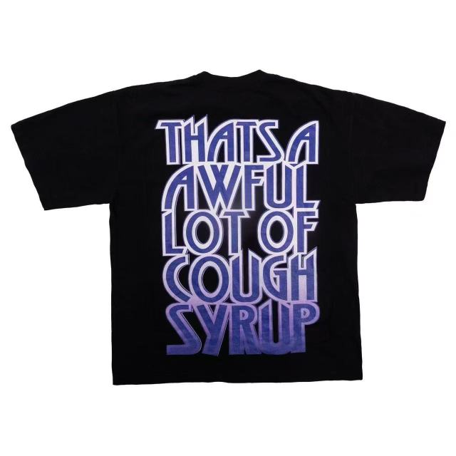 Cough Syrup Hip Hop Streetwear Gothic Stacked Letter Slogan USA Continent Map Emblem Badge Double Side Tee 29303789