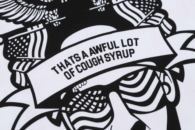 Cough Syrup Bald Eagle American Flag Feather Banner Hip Hop Portrait Front Large Bold Red Block Letter Tee 29303913