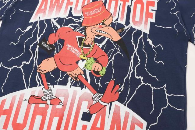 Cough Syrup Full Sleeve White Lightning Hurricane Cartoon Bird Front Gradient Stacked Full Slogan Print Tee 2 colors 29290161