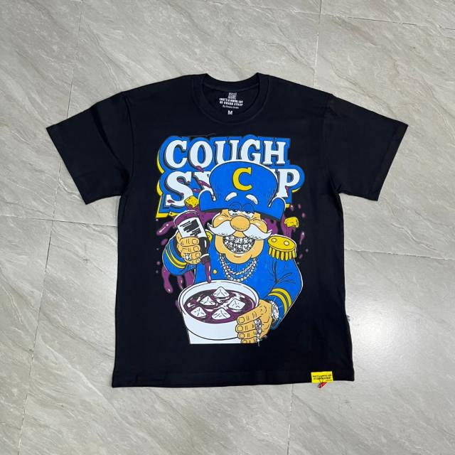 Cough Syrup Cartoon Hip Hop Streetwear Front Captain Character Pouring Purple Syrup Bowl Bottle Chain 3D Outline Letter Graphic Oversized T-Shirt 2 colors 29344019