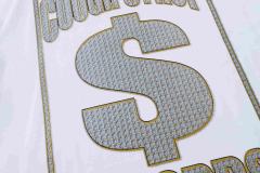 Cough Syrup Luxury Hip Hop Rhinestone Mesh Texture Front Horizontal Slogan Back Framed Dollar Sign Records Logo Tee 29302196