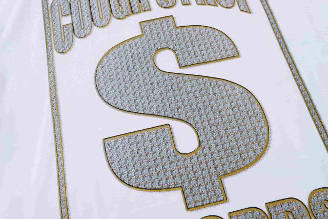 Cough Syrup Luxury Hip Hop Rhinestone Mesh Texture Front Horizontal Slogan Back Framed Dollar Sign Records Logo Tee 29302196