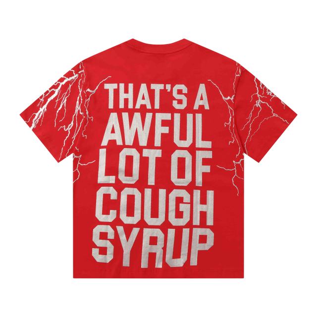 Cough Syrup Full Sleeve White Lightning Hurricane Cartoon Bird Front Gradient Stacked Full Slogan Print Tee 2 colors 29290161