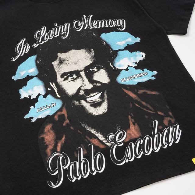 Cough Syrup Asaali In Loving Memory Letter Pablo Escobar Face Print Birth Death Year Gun Handcuff Oversized Tee 29288692