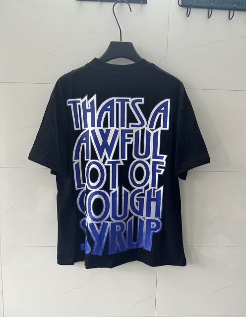Cough Syrup Hip Hop Streetwear Gothic Stacked Letter Slogan USA Continent Map Emblem Badge Double Side Tee 29303789