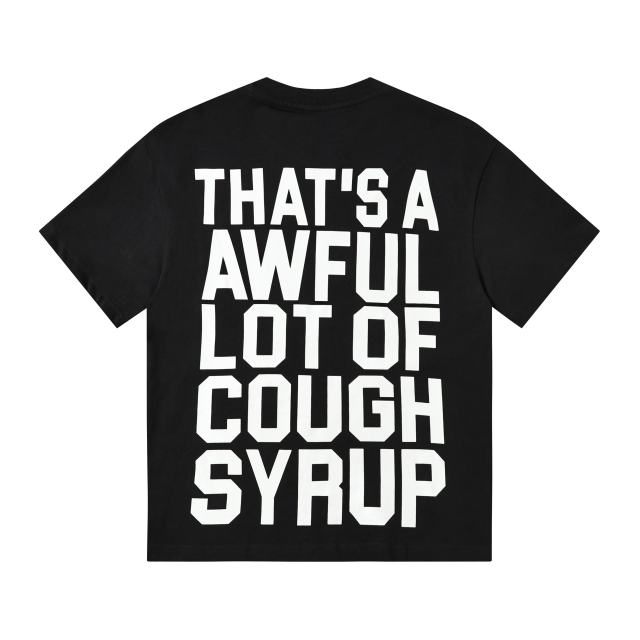 Cough Syrup Vintage Hip Hop Portrait Lightning Background Letter Print Front Bold Stacked Full Slogan Tee 29302082