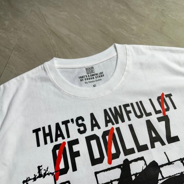 Cough Syrup 0s Grunge Hip Hop Streetwear Solid White Brick Wall Background Cartoon Face Graffiti Red Strike Through Text T-Shirt 29344169