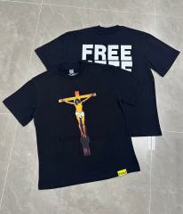 Cough Syrup Jesus Crucifix Portrait Front Large Bold Block Letter FREE JEFF Back Double Sided Print Tee 29303891