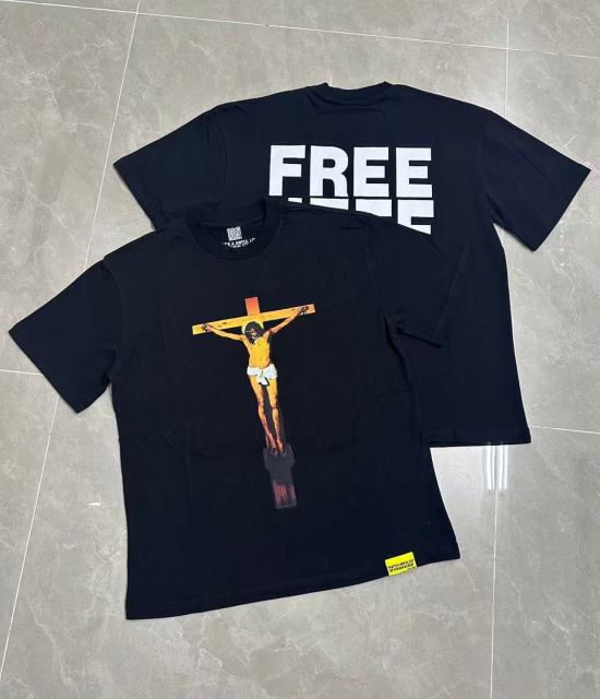Cough Syrup Jesus Crucifix Portrait Front Large Bold Block Letter FREE JEFF Back Double Sided Print Tee 29303891