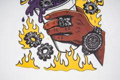 Cough Syrup Grunge Streetwear Mechanic Hand Cup Gear Flame Gothic Letter Print Back Stacked 3D Outline Gearshifters Slogan Graphic Oversized T-Shirt 2 colors 29343893