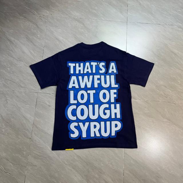Cough Syrup West Coast Casual Fashion Solid Navy Blue Laid Back Tiger Mascot Pour Syrup Graffiti Bubble Font Print T-Shirt 29344147