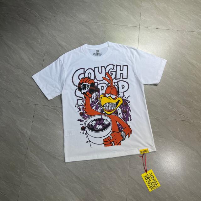 Cough Syrup Retro Cartoon Streetwear Bright White Tone Hip Hop Rooster Character Syrup Bottle Splashing Liquid Vintage Graffiti Art Print T-Shirt 29344157