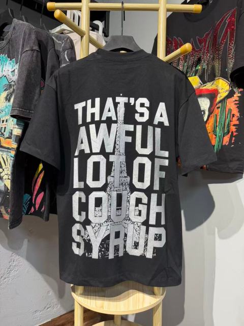 Cough Syrup Sketch Texture Eiffel Tower ALCS Gothic Letter Front Embedded Tower Stacked Slogan Tee 2 colors 29290147