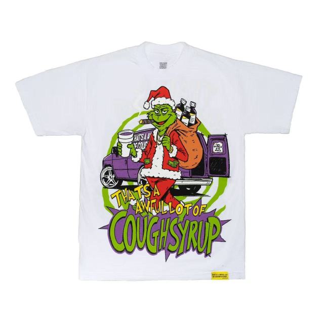 Cough Syrup Christmas Hip Hop Cartoon Grinch Lowrider Car Graphic Front Bubble Outline Stacked Slogan Tee 2 colors 29302084