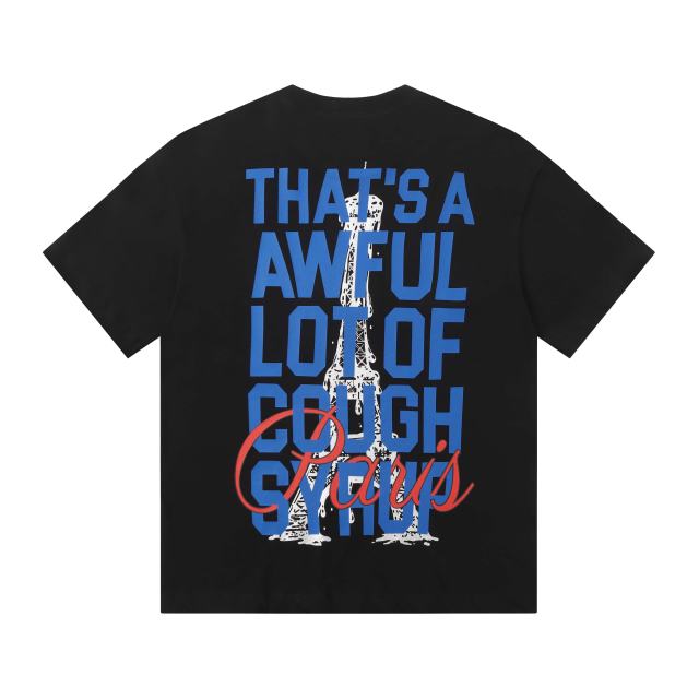 Cough Syrup Eiffel Tower France Flag Travel Stamp Graphic Front Large Bold Blue Stacked Letter Tee 2 colors 29290156