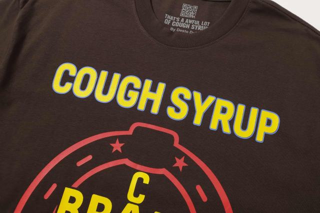 Cough Syrup California Western Horseshoe Brand Text Front Bucking Bronco Lightning Stacked Slogan Printed Tee 29290068